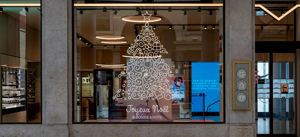 Sticker vitrine sapin de Noël fantaisie