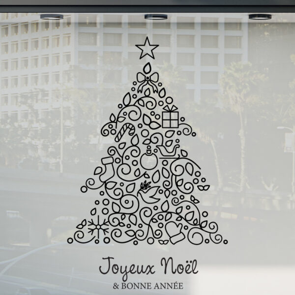 Sticker vitrine sapin de Noël fantaisie - vitrophanie fêtes de fin d'année
