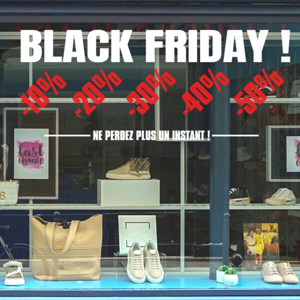Sticker vitrine Black Friday réductions - vitrophanie Black Friday