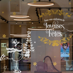 Sticker vitrine bonhomme de neige et sapin de Noël - vitrophanie fêtes de fin d'année