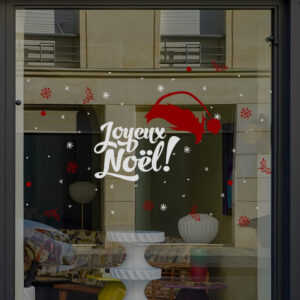 Sticker vitrine bonnet joyeux Noël - vitrophanie fêtes de fin d'année