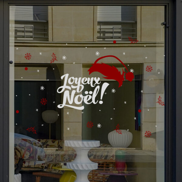 Sticker vitrine bonnet joyeux Noël - vitrophanie fêtes de fin d'année