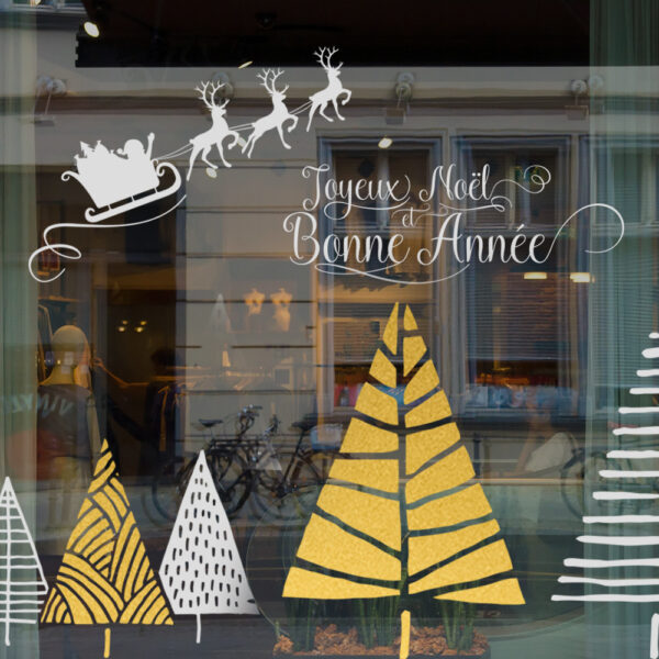 Sticker vitrine Grands sapins de Noël - vitrophanie fêtes de fin d'année
