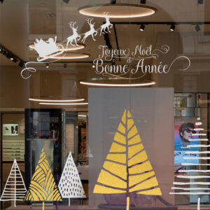 Sticker vitrine Grands sapins de Noël - vitrophanie fêtes de fin d'année