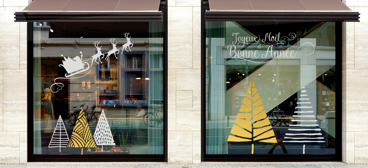 Sticker vitrine Grands sapins de Noël - vitrophanie fêtes de fin d'année