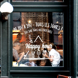 Sticker vitrine Happy hour 3 cocktails - vitrophanie bars et restaurants