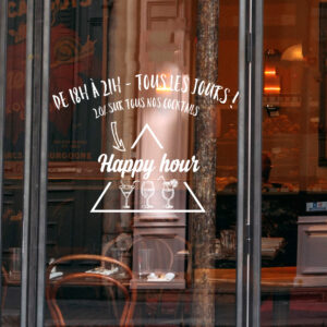 Sticker vitrine Happy hour 3 cocktails - vitrophanie bars et restaurants