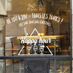 Sticker vitrine Happy hour 3 cocktails - vitrophanie bars et restaurants