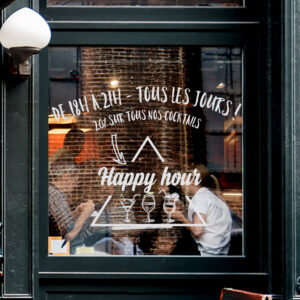 Sticker vitrine Happy hour 3 cocktails - vitrophanie bars et restaurants