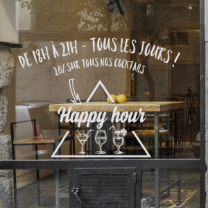 Sticker vitrine Happy hour 3 cocktails - vitrophanie bars et restaurants
