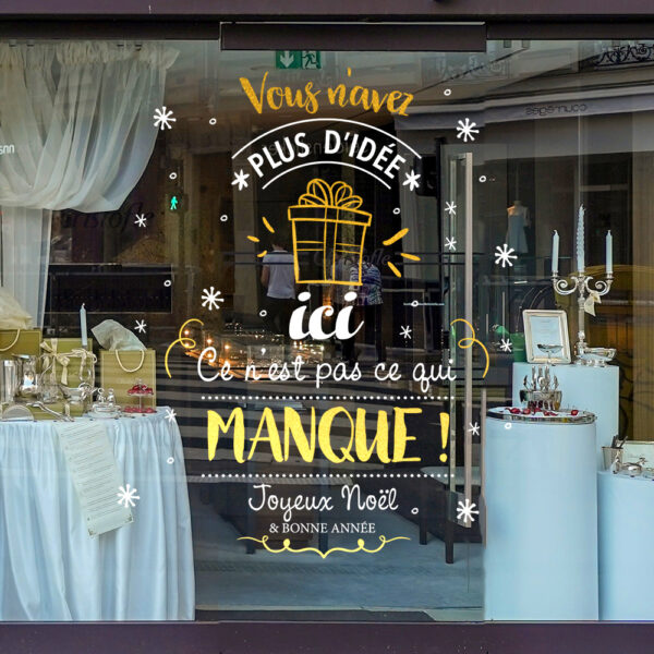 Sticker vitrine Idées Cadeaux - vitrophanie Noël, fêtes de fin d'année