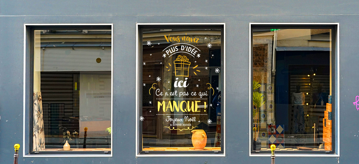 Sticker vitrine Idées Cadeaux - vitrophanie Noël, fêtes de fin d'année