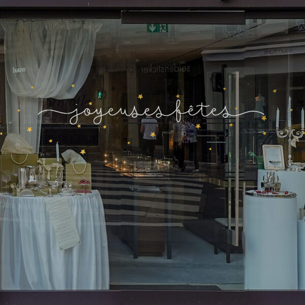Sticker vitrine Joyeuses fêtes étoilées - vitrophanie fêtes de fin d'année