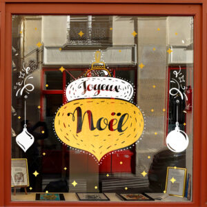 Sticker vitrine boule Joyeux Noël - vitrophanie Noël, fêtes de fin d'année