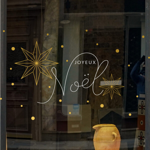 Sticker vitrine Joyeux Noël étoiles et neige - vitrophanie fêtes de fin d'année