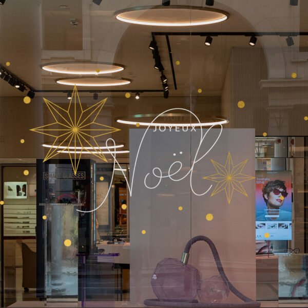 Sticker vitrine Joyeux Noël étoiles et neige - vitrophanie fêtes de fin d'année