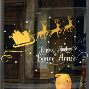 Sticker vitrine Joyeux Noël Traineau - vitrophanie fêtes de fin d'année.