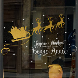 Sticker vitrine Joyeux Noël Traineau - vitrophanie fêtes de fin d'année.
