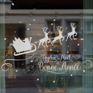 Sticker vitrine Joyeux Noël Traineau - vitrophanie fêtes de fin d'année.