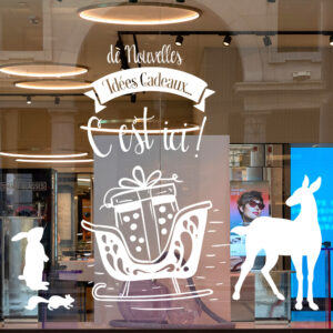 Sticker vitrine nouvelles idées cadeaux de Noël - vitrophanie Noël et fêtes de fin d'année