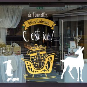 Sticker vitrine nouvelles idées cadeaux de Noël - vitrophanie Noël et fêtes de fin d'année