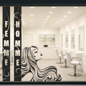 Sticker vitrine coiffeur homme femme - vitrophanie salon de coiffure