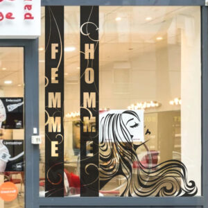 Sticker vitrine coiffeur homme femme - vitrophanie salon de coiffure